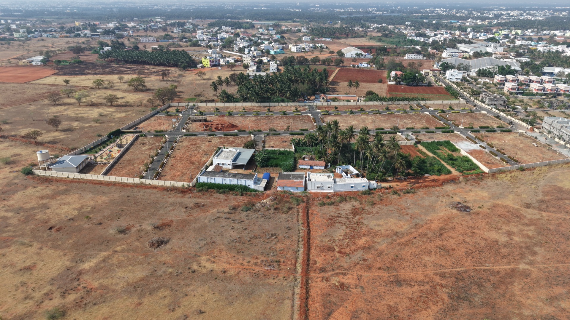 Aerial view of Albatross plotted community in Peedampalli, Coimbatore
