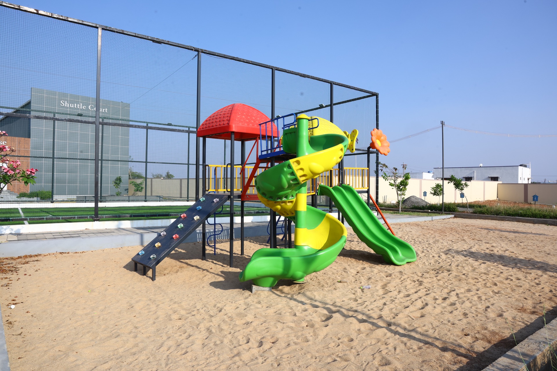 Science-themed park with DNA sculpture at Albatross
